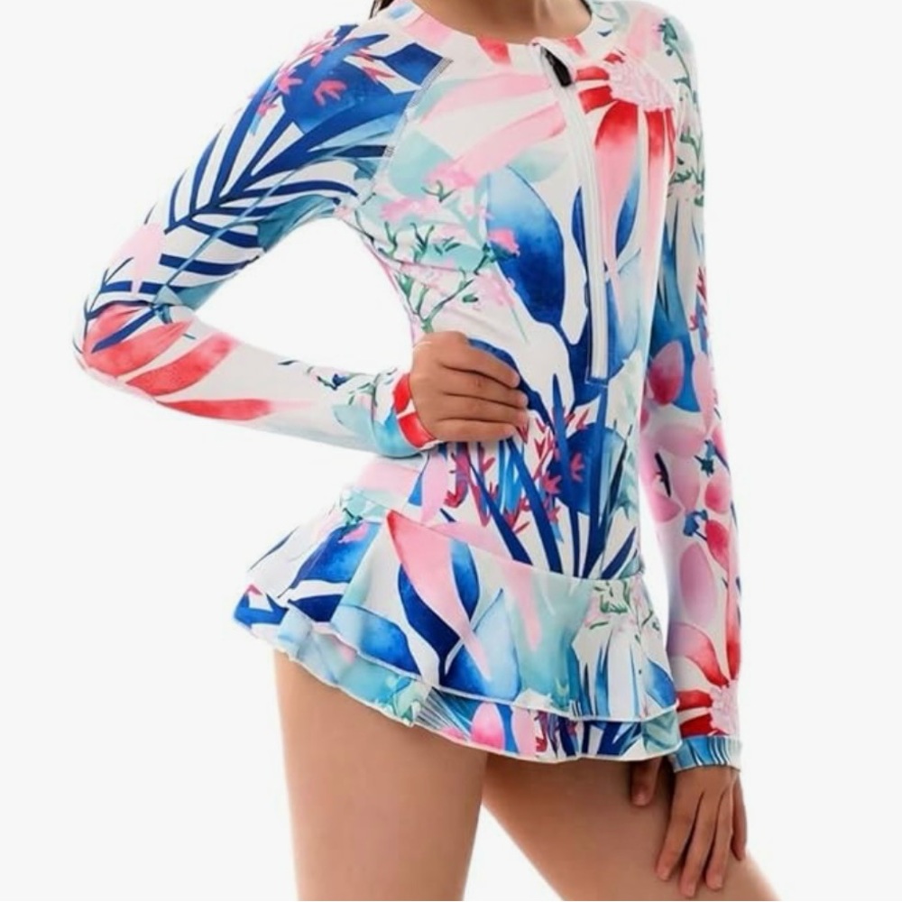YOLIPULI Girls Long Sleeve Rashguard Swimsuit UV Protection One-Piece Swimwear